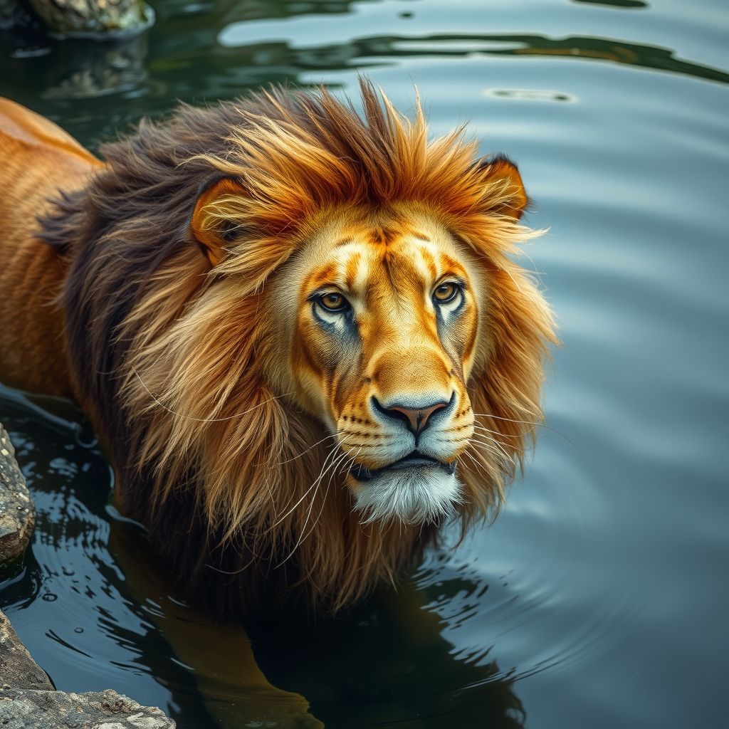 a lion in the water by मुफ्त एआई छवि जनरेटर - बिना लॉगिन के✨ | AIGAZOU