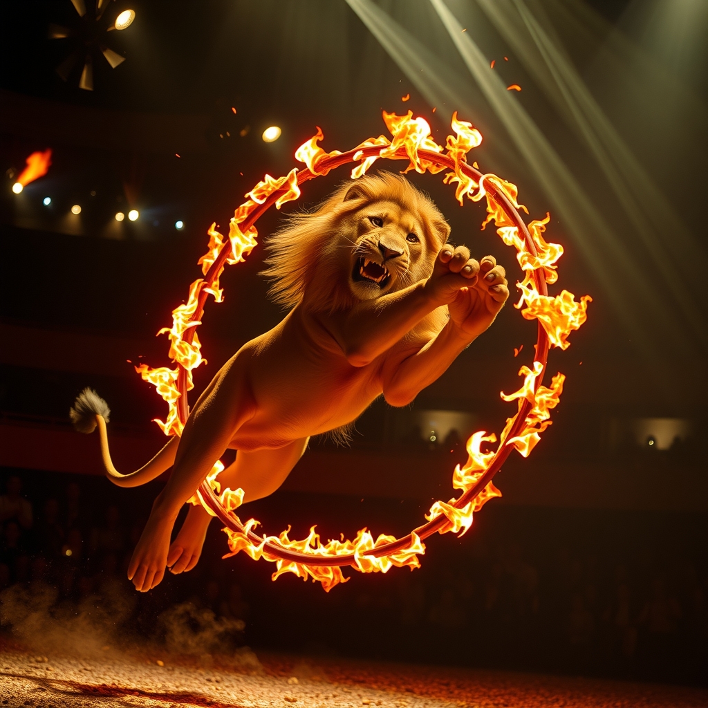 circus lion jumping through hoop by Générateur d'images par IA gratuit - Aucune connexion nécessaire✨ | AIGAZOU