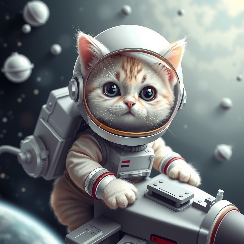 cute white cat astronaut spaceship by मुफ्त एआई छवि जनरेटर - बिना लॉगिन के✨ | AIGAZOU