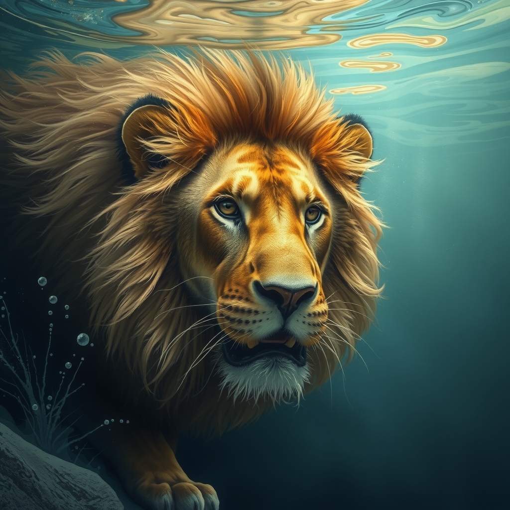 underwater lion by मुफ्त एआई छवि जनरेटर - बिना लॉगिन के✨ | AIGAZOU