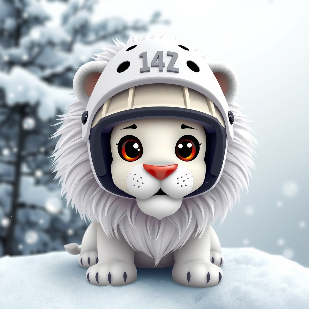 cute white lion helmet logo 14z snow scene by मुफ्त एआई छवि जनरेटर - बिना लॉगिन के✨ | AIGAZOU