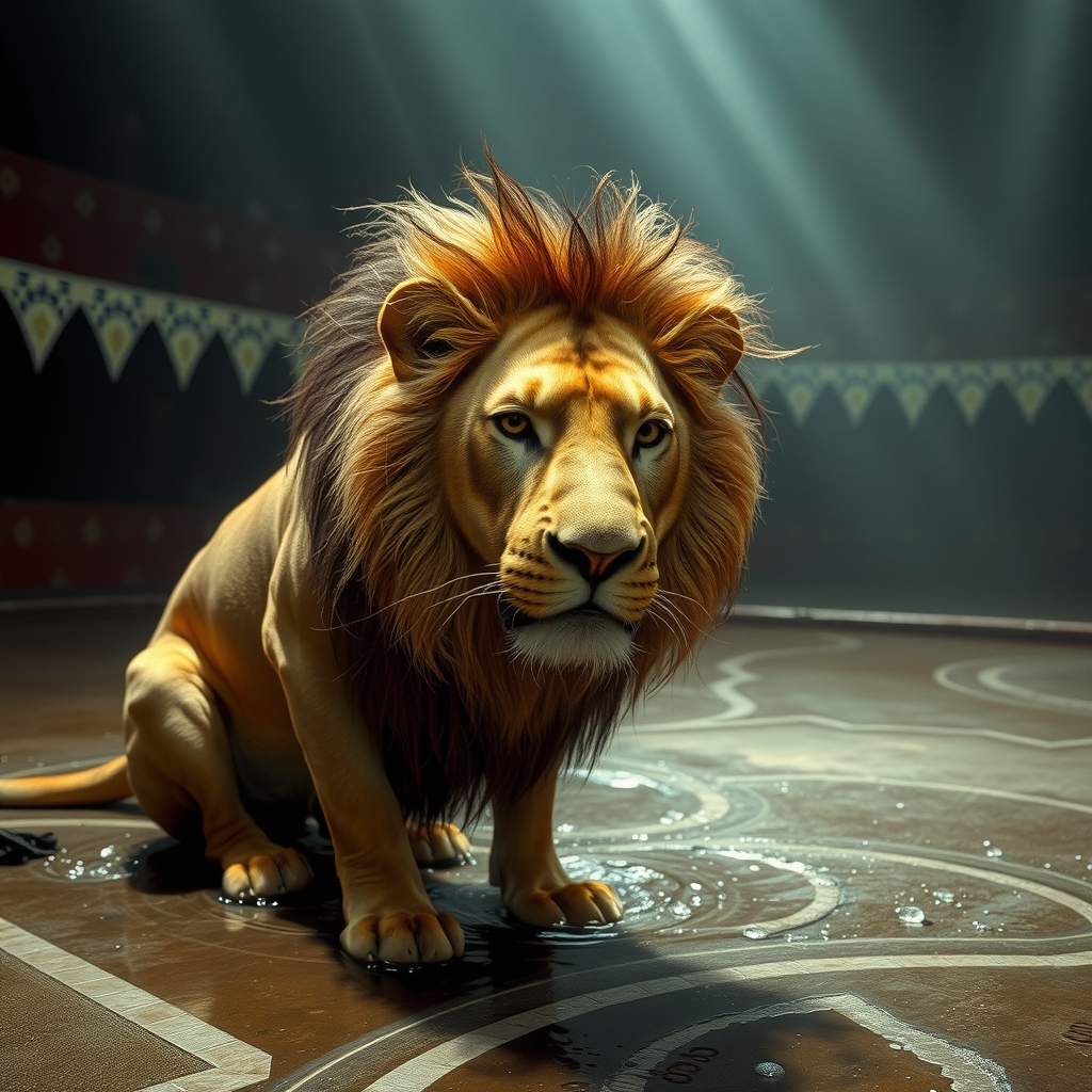 circus floor leaking water bald lion by Générateur d'images par IA gratuit - Aucune connexion nécessaire✨ | AIGAZOU