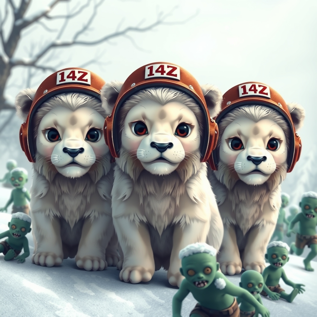 cute white lions with helmets in snow by मुफ्त एआई छवि जनरेटर - बिना लॉगिन के✨ | AIGAZOU