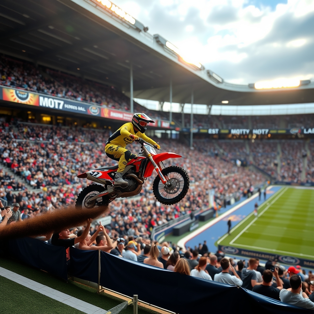 motocross show in a football stadium by मुफ्त एआई छवि जनरेटर - बिना लॉगिन के✨ | AIGAZOU