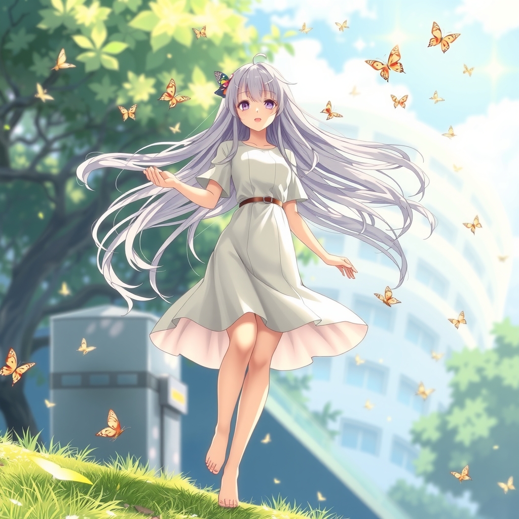 anime style office girl silver hair dancing with butterflies by Générateur d'images par IA gratuit - Aucune connexion nécessaire✨ | AIGAZOU