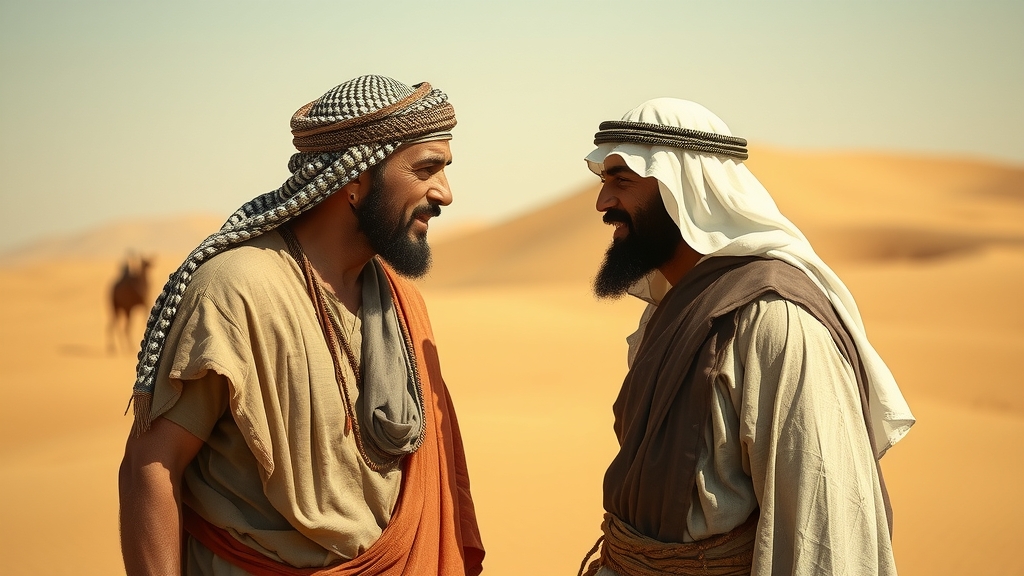two arab men interacting in desert by Free AI Image Generator & Maker - No login required✨ | AIGAZOU