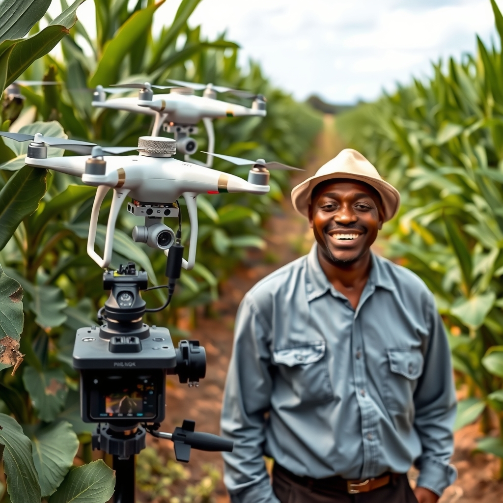 happy african farmer drone plantation operator by Free AI Image Generator & Maker - No login required✨ | AIGAZOU