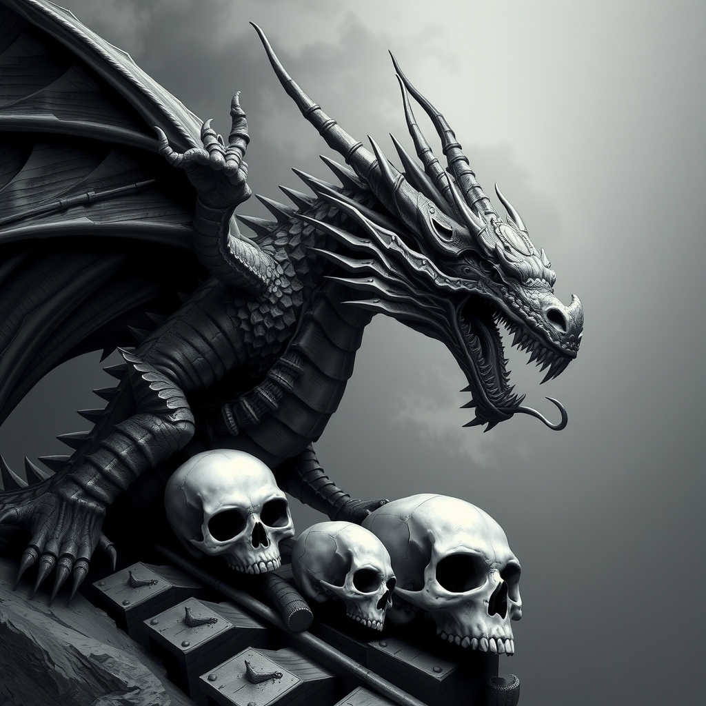 black dragon and white skulls by Free AI Image Generator & Maker - No login required✨ | AIGAZOU