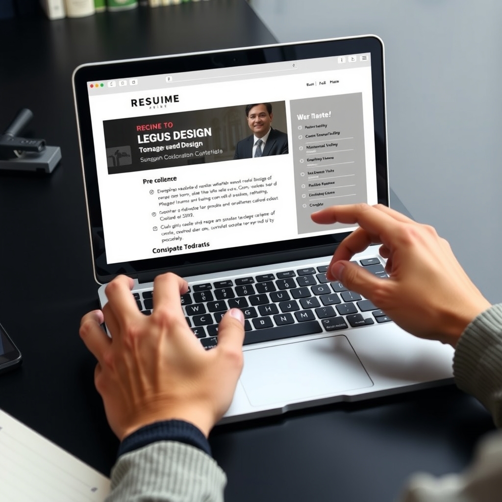 two hands using laptop showing resume design by Free AI Image Generator & Maker - No login required✨ | AIGAZOU