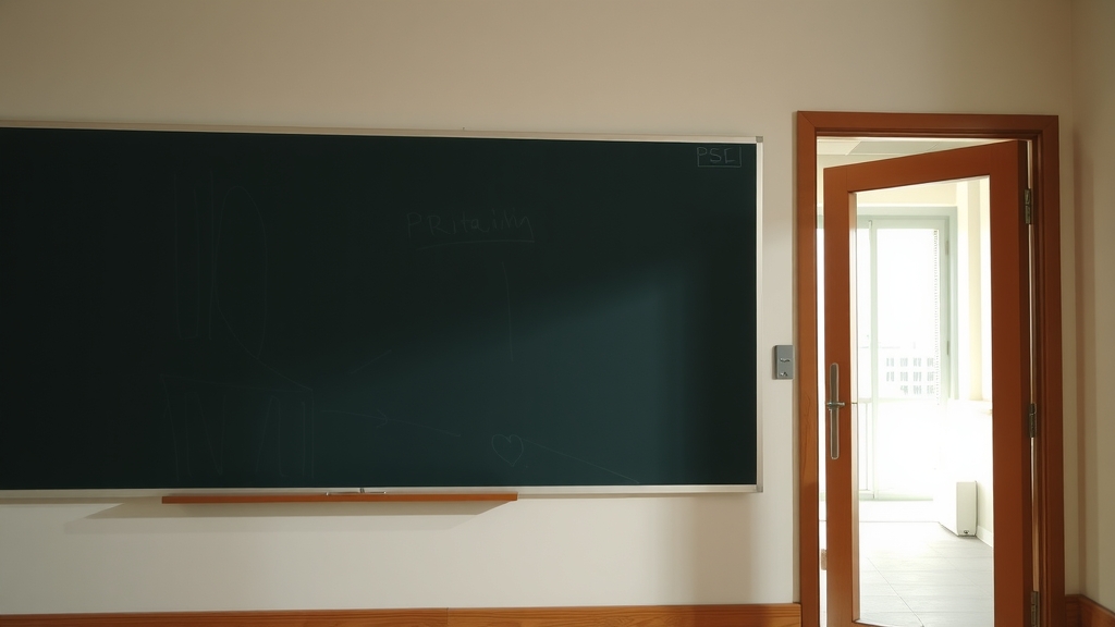 in class right half of blackboard and open glass door by Free AI Image Generator & Maker - No login required✨ | AIGAZOU