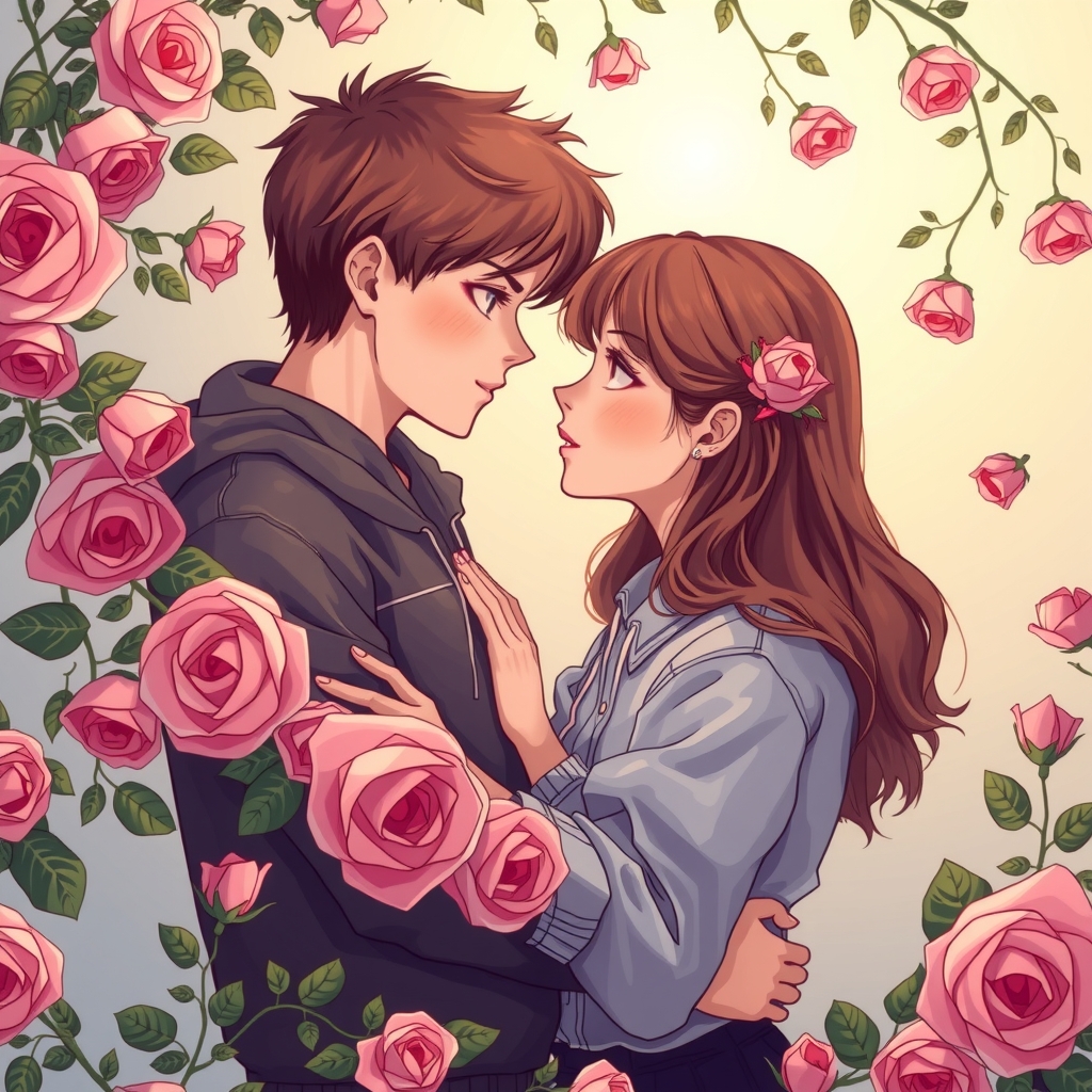 teen couple embrace rose spiral 4k vertical by Free AI Image Generator & Maker - No login required✨ | AIGAZOU