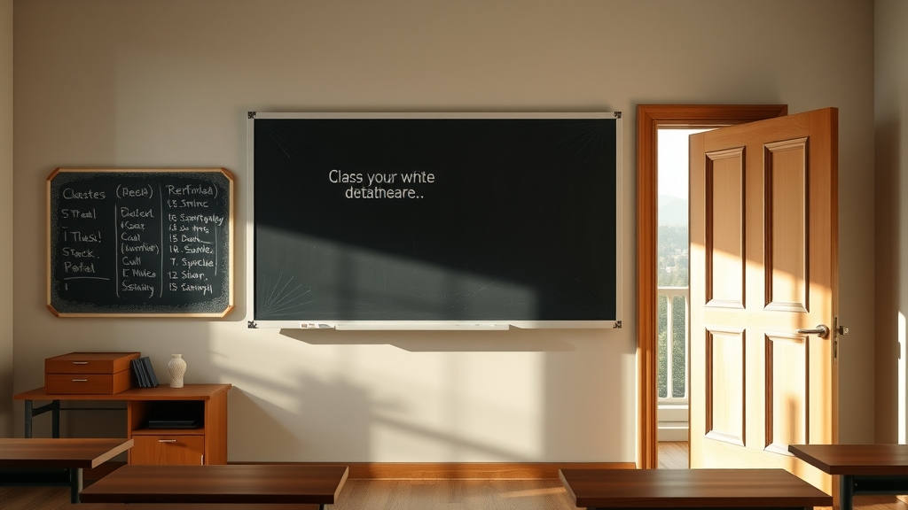 in class blackboard and open door by Free AI Image Generator & Maker - No login required✨ | AIGAZOU