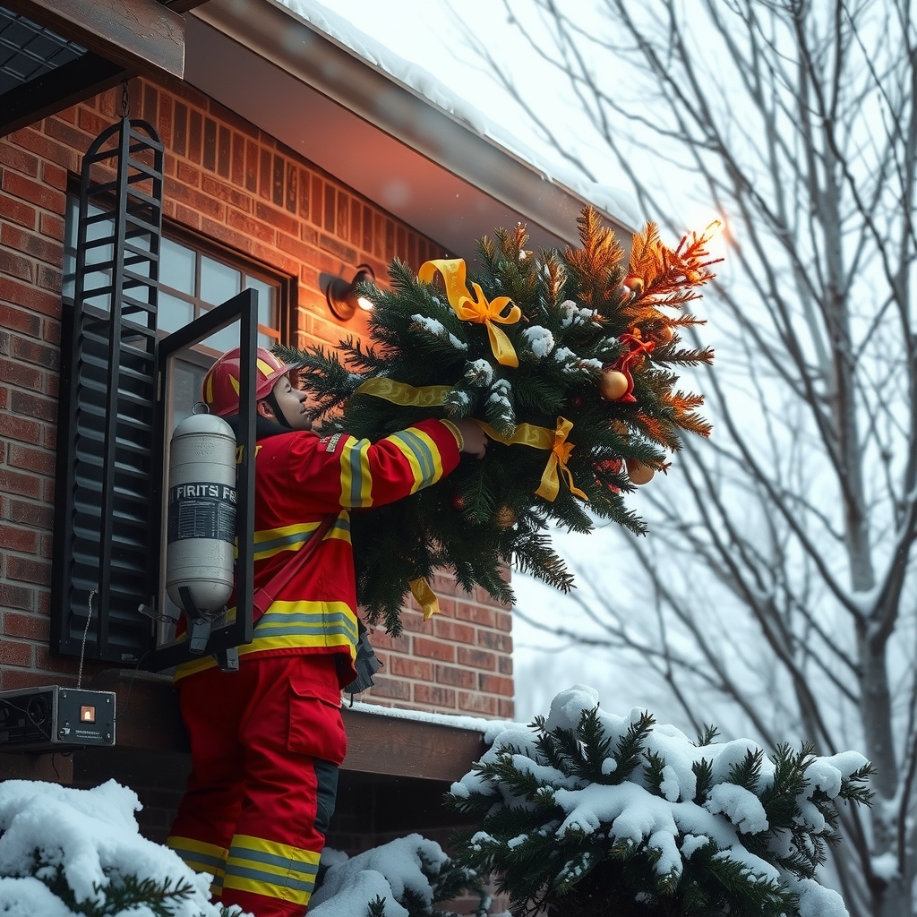 fireman throws christmas tree out window by Free AI Image Generator & Maker - No login required✨ | AIGAZOU