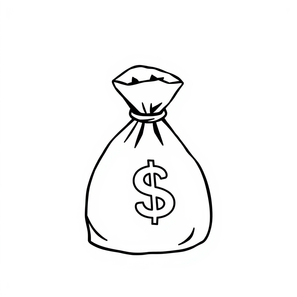 black and white simple drawing of a money bag by Free AI Image Generator & Maker - No login required✨ | AIGAZOU