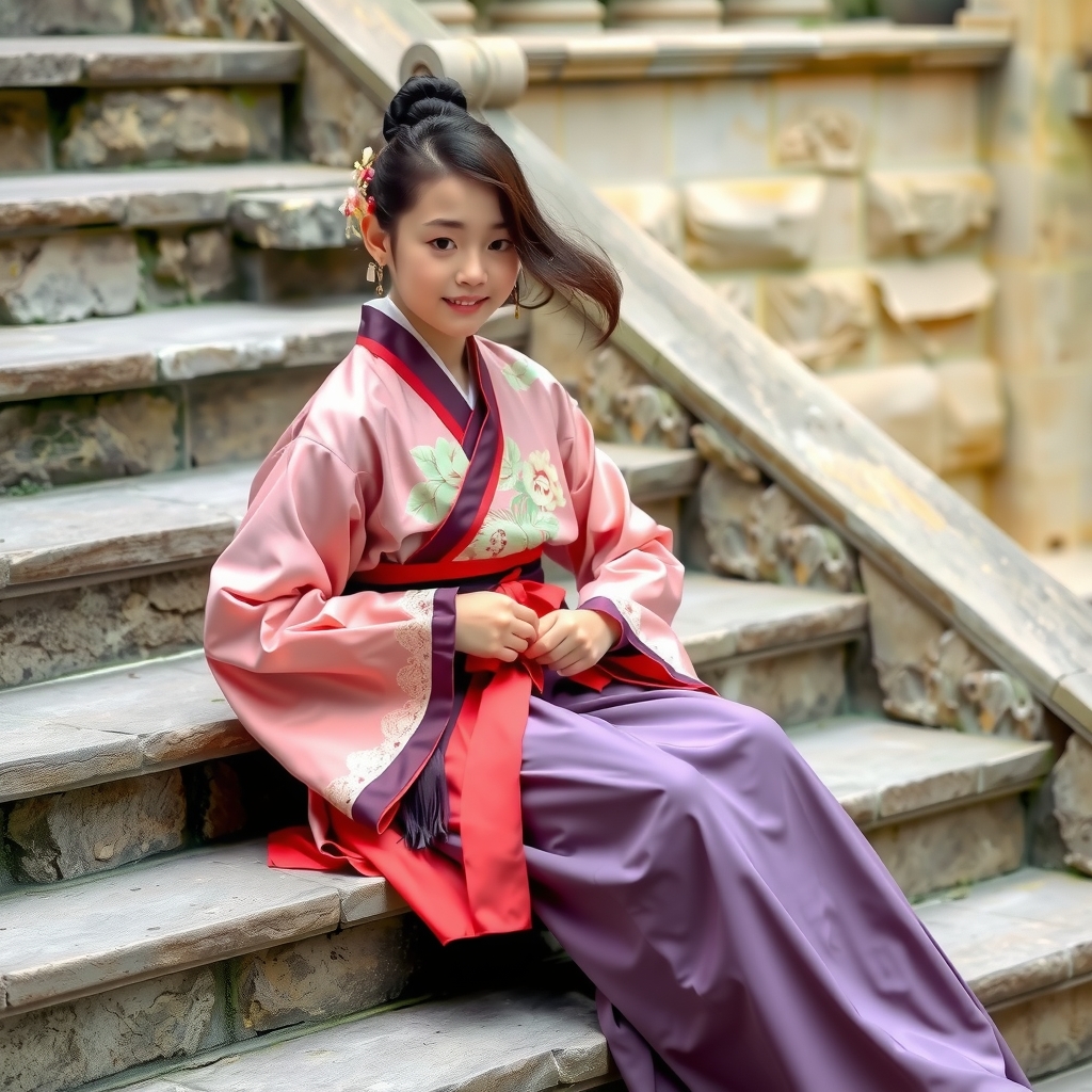 girl in hanfu sitting on steps changing clothes by Free AI Image Generator & Maker - No login required✨ | AIGAZOU