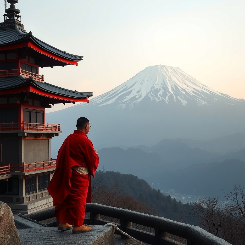 mount fuji and a monk by Free AI Image Generator & Maker - No login required✨ | AIGAZOU