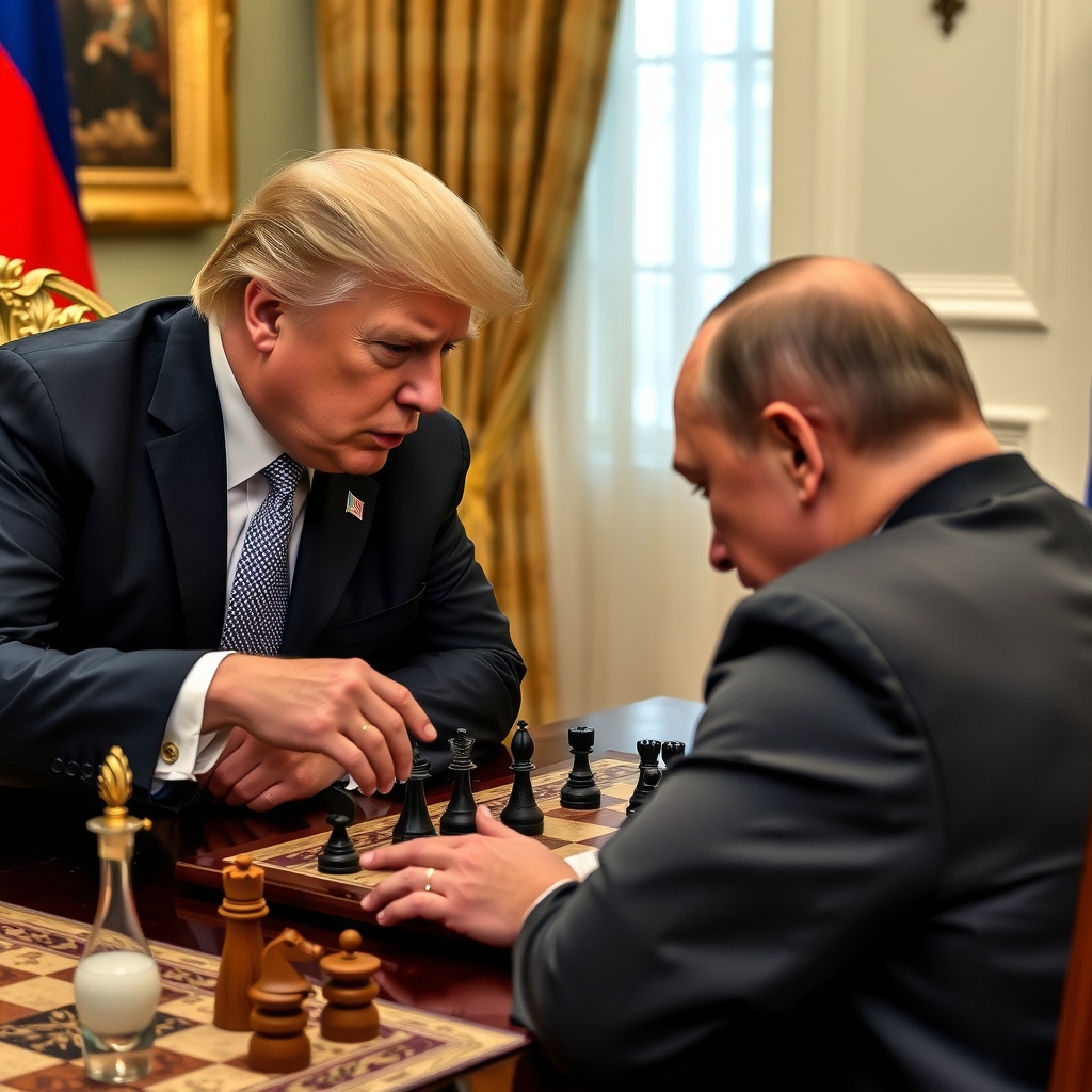 trump plays chess with putin by Free AI Image Generator & Maker - No login required✨ | AIGAZOU