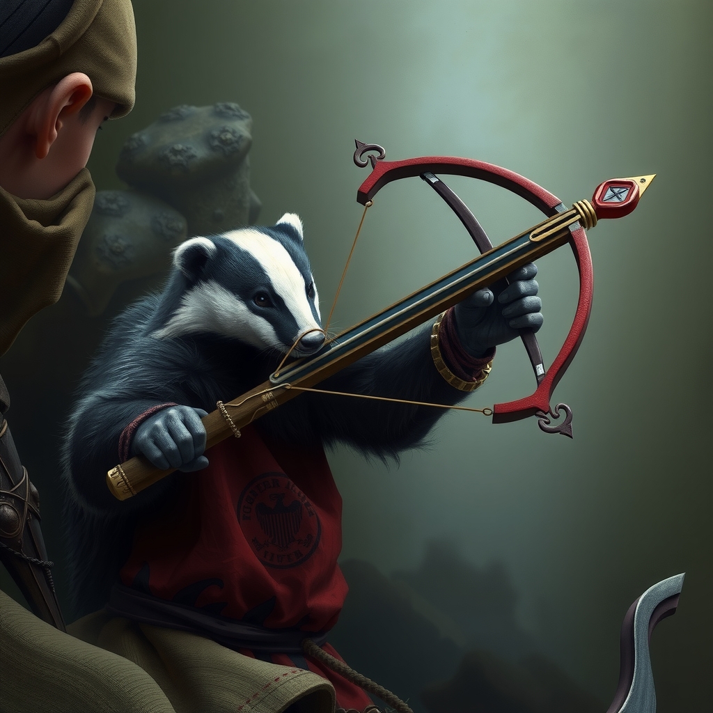 badger medieval red blue crossbow by Free AI Image Generator & Maker - No login required✨ | AIGAZOU