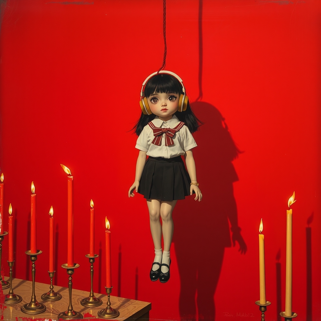 andy wahol hanging girl school suit red candles yves tanguy ball jointed doll japanese oil painting fashion illustration hans bellmer by Free AI Image Generator & Maker - No login required✨ | AIGAZOU