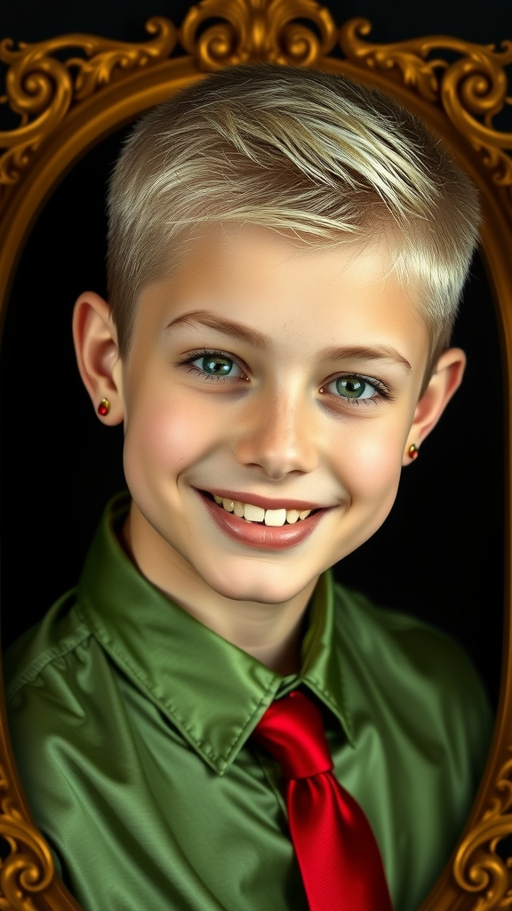 golden frame portrait blonde boy smiling by Free AI Image Generator & Maker - No login required✨ | AIGAZOU
