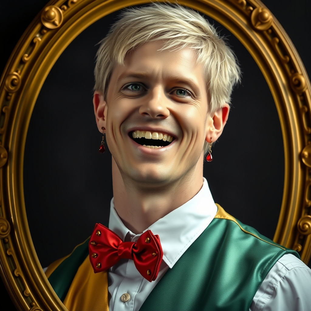 golden frame portrait blonde man laughing by Free AI Image Generator & Maker - No login required✨ | AIGAZOU