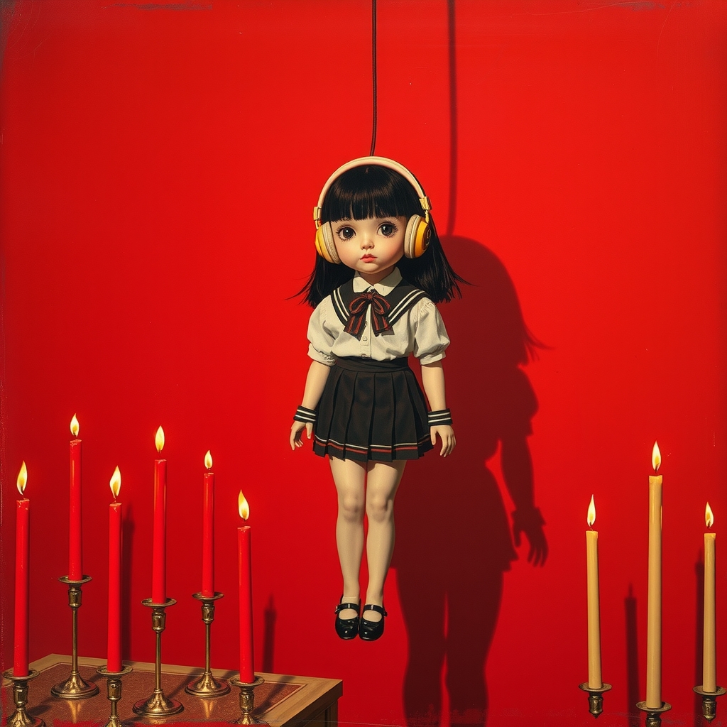 andy wahol hanging girl school suit red candles yves tanguy ball jointed doll japanese oil painting fashion illustration hans bellmer by Free AI Image Generator & Maker - No login required✨ | AIGAZOU