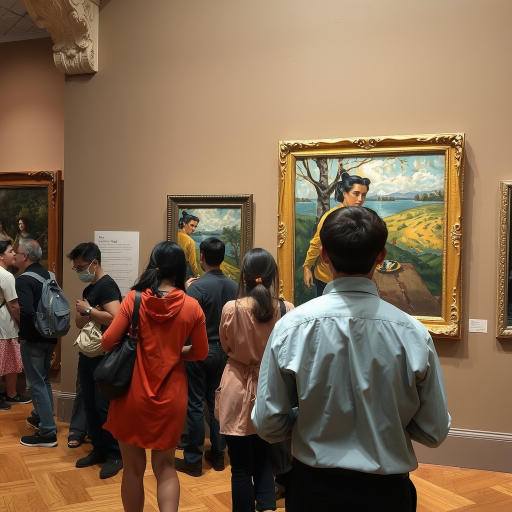expressionist style painting people in museum viewing art by 免费AI图像生成工具 | AIGAZOU