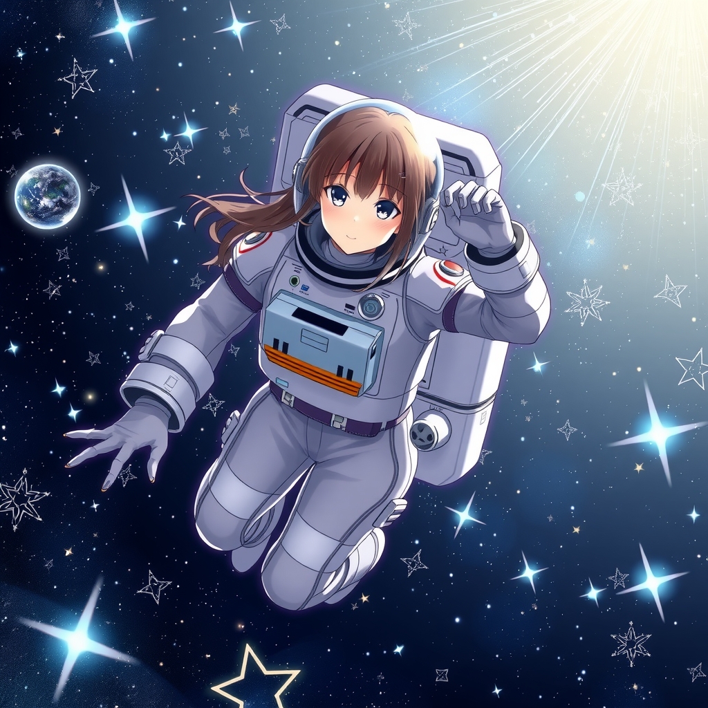 anime woman in spacesuit floating in space by Free AI Image Generator & Maker - No login required✨ | AIGAZOU