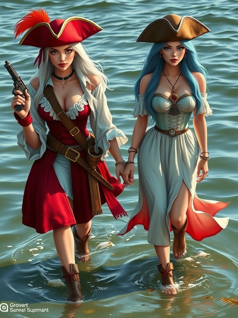 pirate woman mermaid seawater realistic scene by Free AI Image Generator & Maker - No login required✨ | AIGAZOU