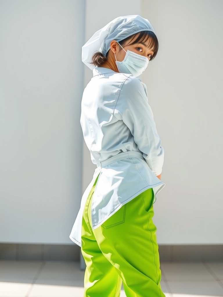 japanese woman white uniform green pants by Free AI Image Generator & Maker - No login required✨ | AIGAZOU