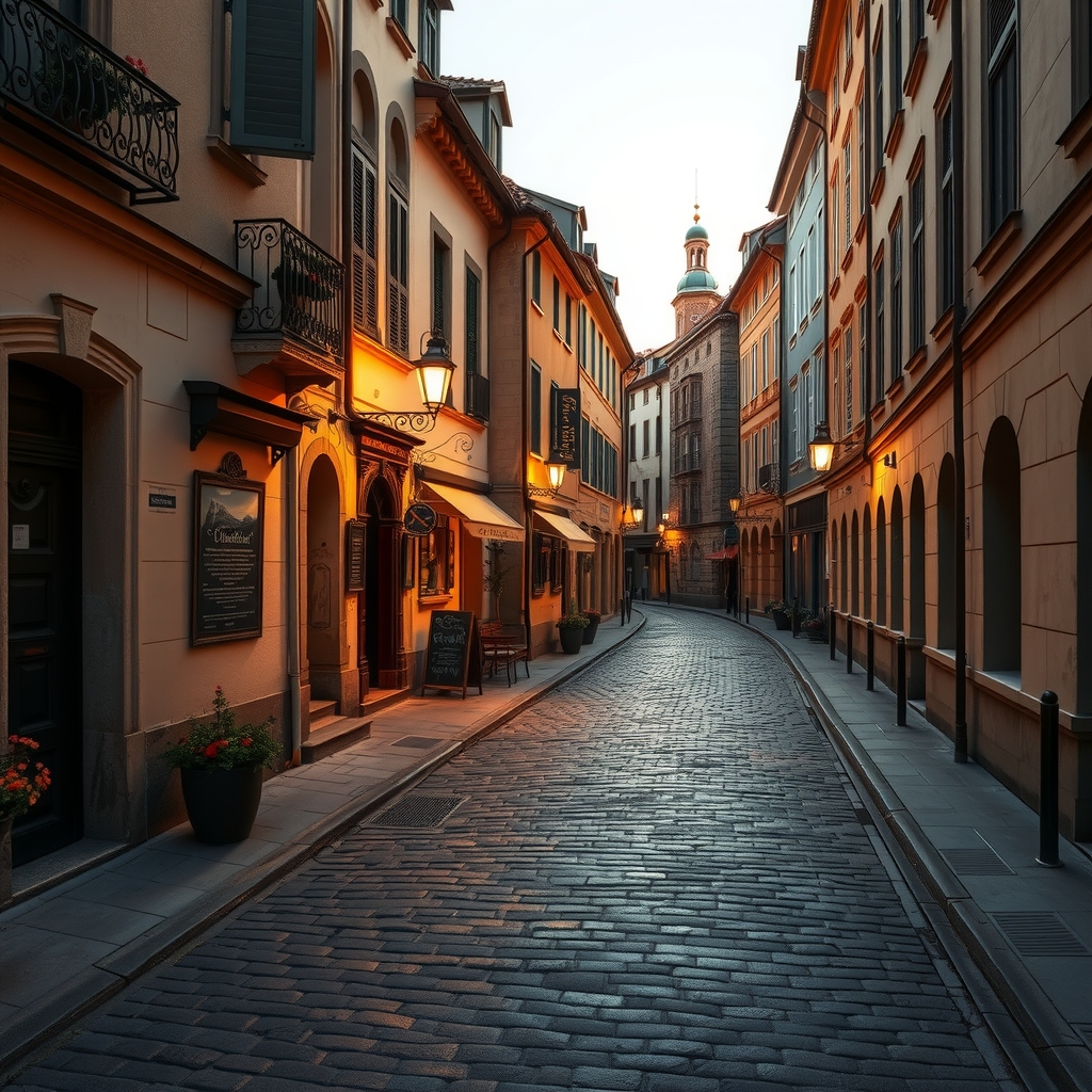 picturesque cobblestone street dusk digital art by Free AI Image Generator & Maker - No login required✨ | AIGAZOU