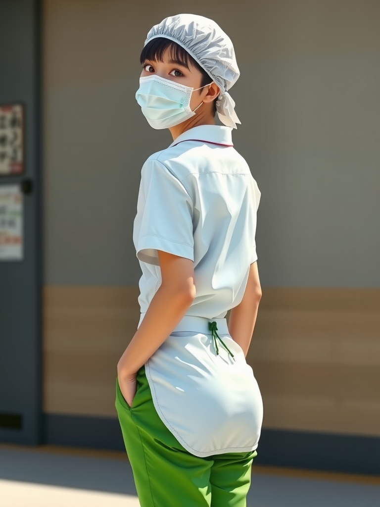 japanese woman white uniform green pants by Free AI Image Generator & Maker - No login required✨ | AIGAZOU