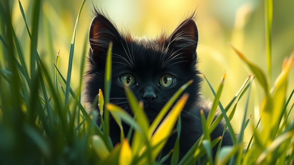 cute black cat peeks from grass by Free AI Image Generator & Maker - No login required✨ | AIGAZOU
