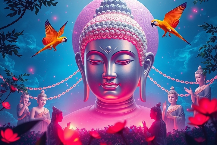 neon buddha surreal journey luminous temple by Free AI Image Generator & Maker - No login required✨ | AIGAZOU