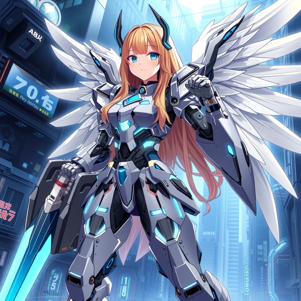anime style mecha woman with sword and shield by Free AI Image Generator & Maker - No login required✨ | AIGAZOU