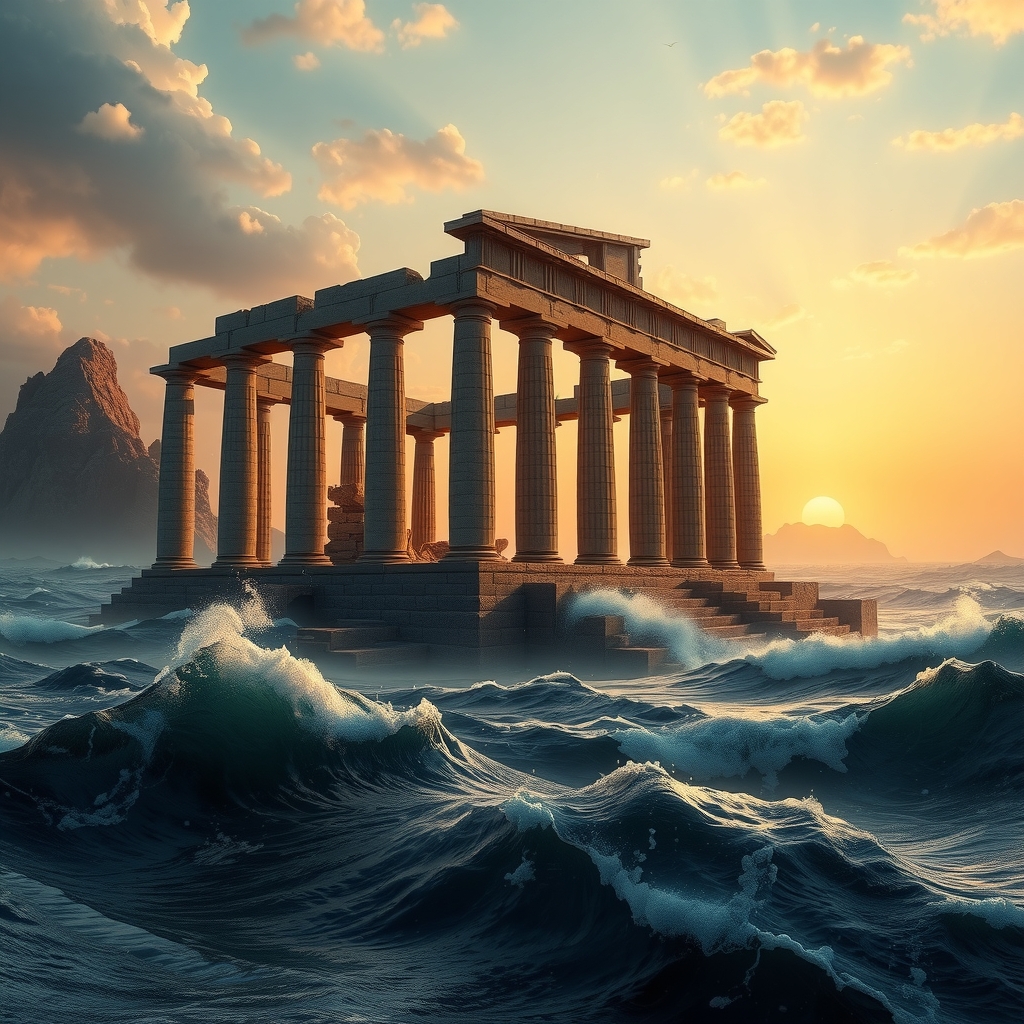 majestic ruined temple ocean sunset digital art by Free AI Image Generator & Maker - No login required✨ | AIGAZOU