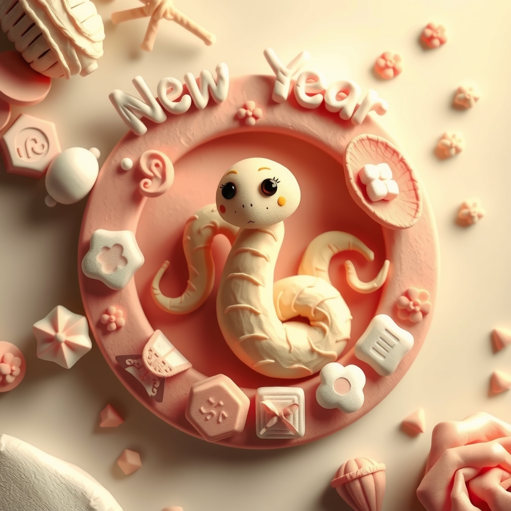 new year card clay snake design by Free AI Image Generator & Maker - No login required✨ | AIGAZOU