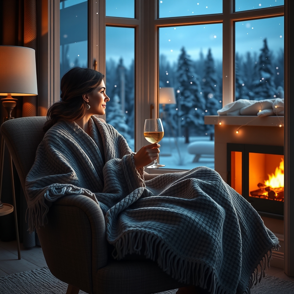 3d render woman relaxing armchair winter evening wine snowfall by Free AI Image Generator & Maker - No login required✨ | AIGAZOU
