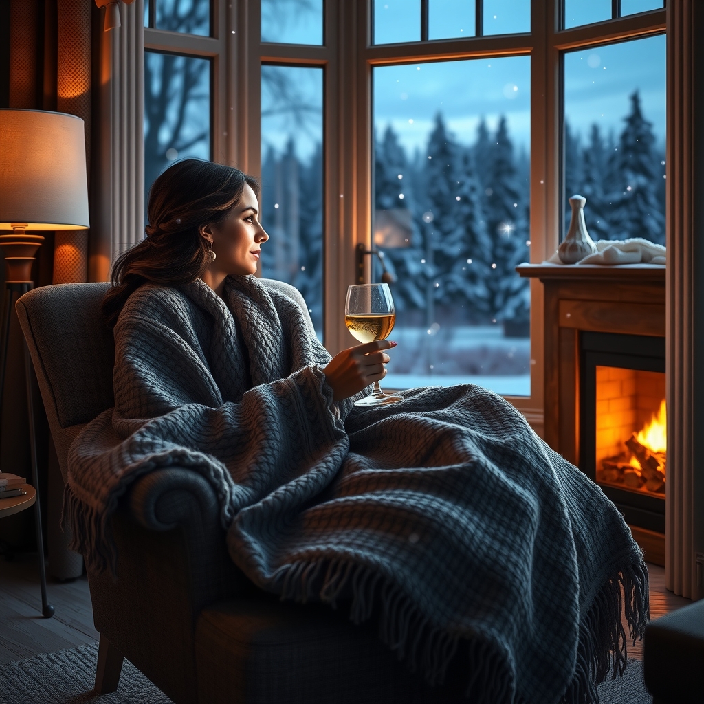 3d render woman armchair winter evening wine snow window by Free AI Image Generator & Maker - No login required✨ | AIGAZOU