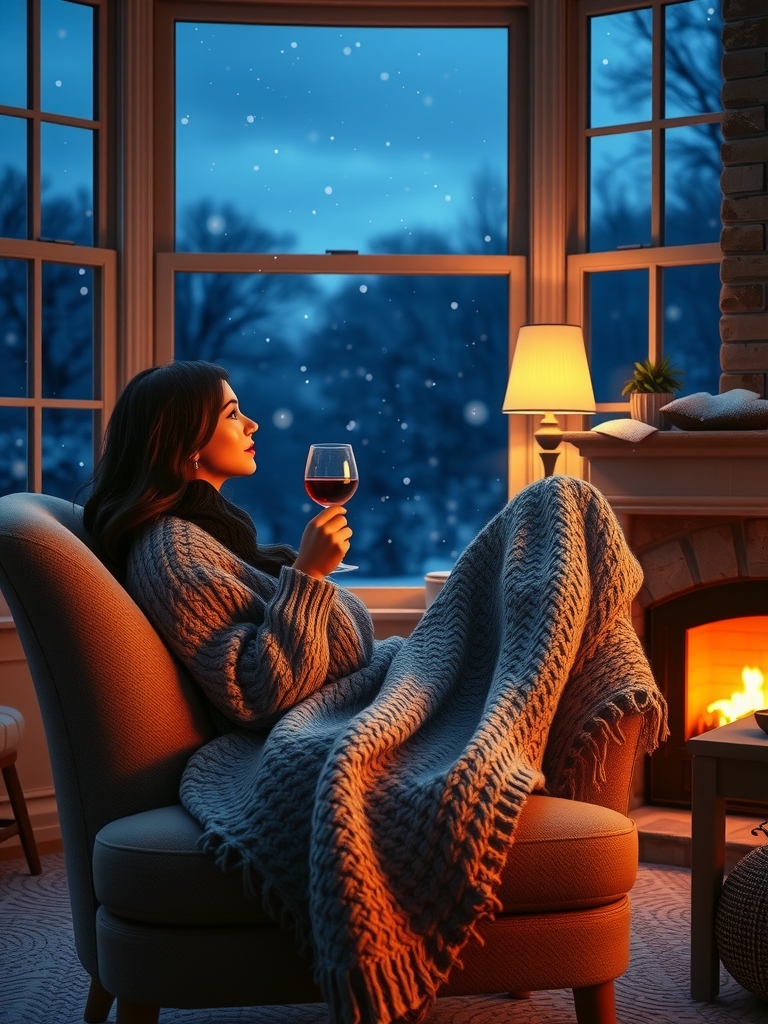 3d render woman relaxing armchair winter evening by Free AI Image Generator & Maker - No login required✨ | AIGAZOU