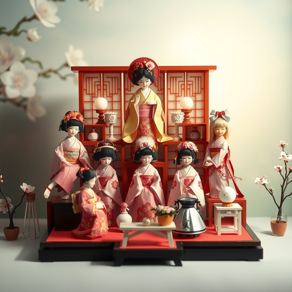 traditional japanese hina matsuri doll display ukiyo e style by Free AI Image Generator & Maker - No login required✨ | AIGAZOU