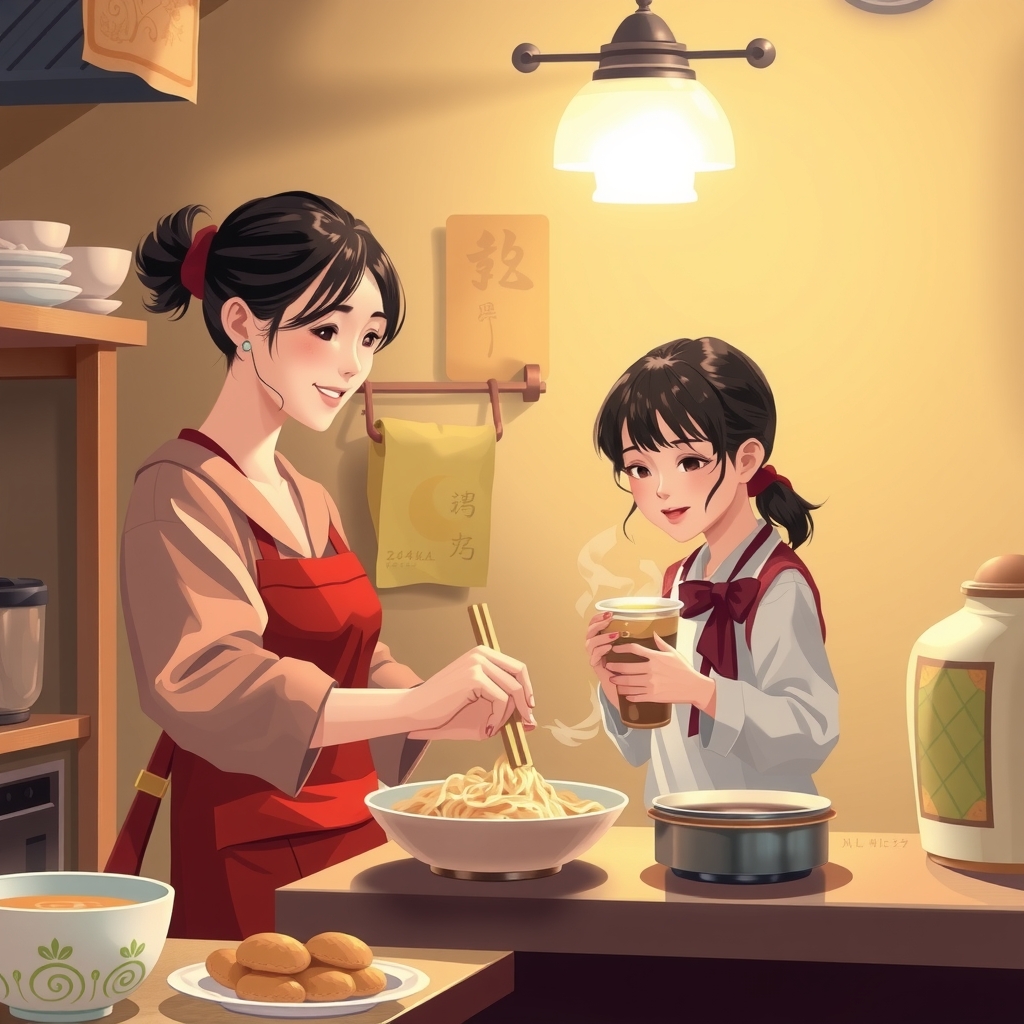mother daughters jjajangmyeon restaurant pocheon digital art by Free AI Image Generator & Maker - No login required✨ | AIGAZOU