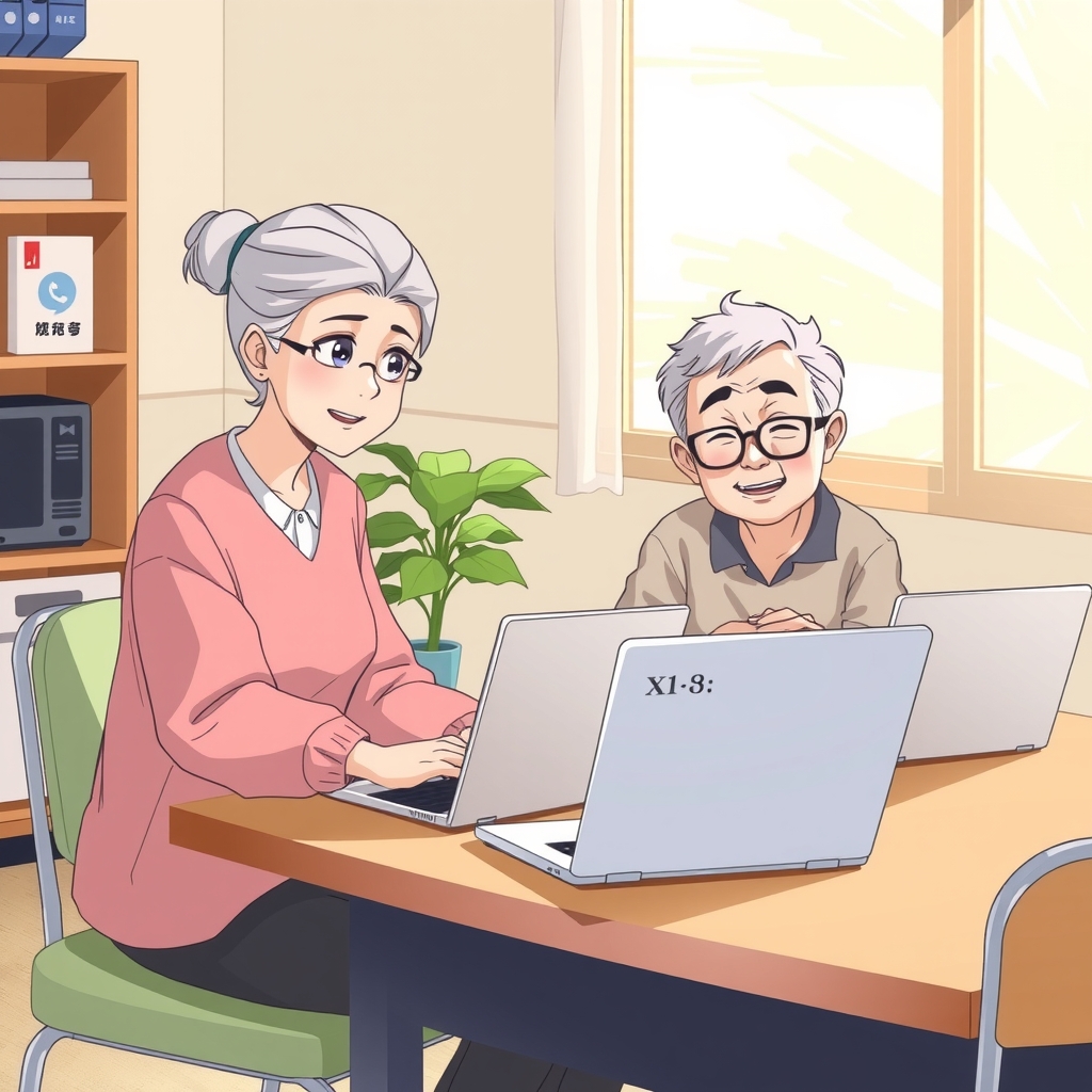 anime elderly computer class japan pastel tones by Free AI Image Generator & Maker - No login required✨ | AIGAZOU