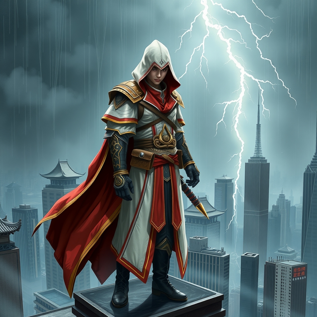 hand painted assassin beijing storm ancient chinese armor dynamic pose by Free AI Image Generator & Maker - No login required✨ | AIGAZOU
