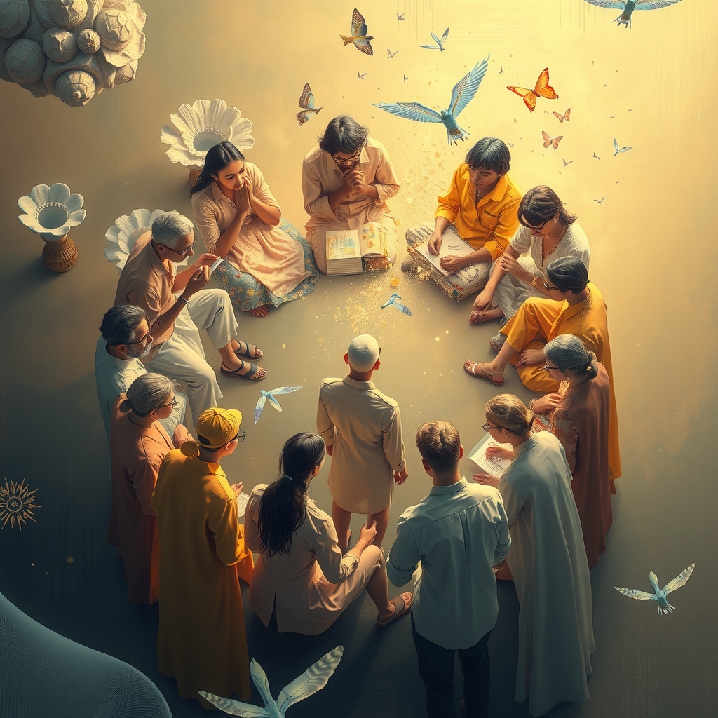 digital art imagination thoughts soft warm lighting pastel tones dreamy atmosphere circular composition van gogh inspired texture depth modern timeless by Free AI Image Generator & Maker - No login required✨ | AIGAZOU