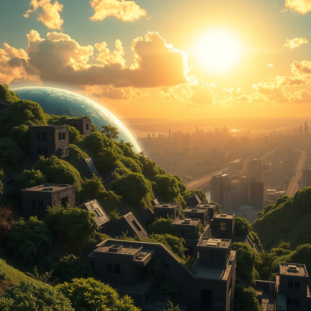 earth recovery lush plants urban ruins golden sunlight futurism by Free AI Image Generator & Maker - No login required✨ | AIGAZOU
