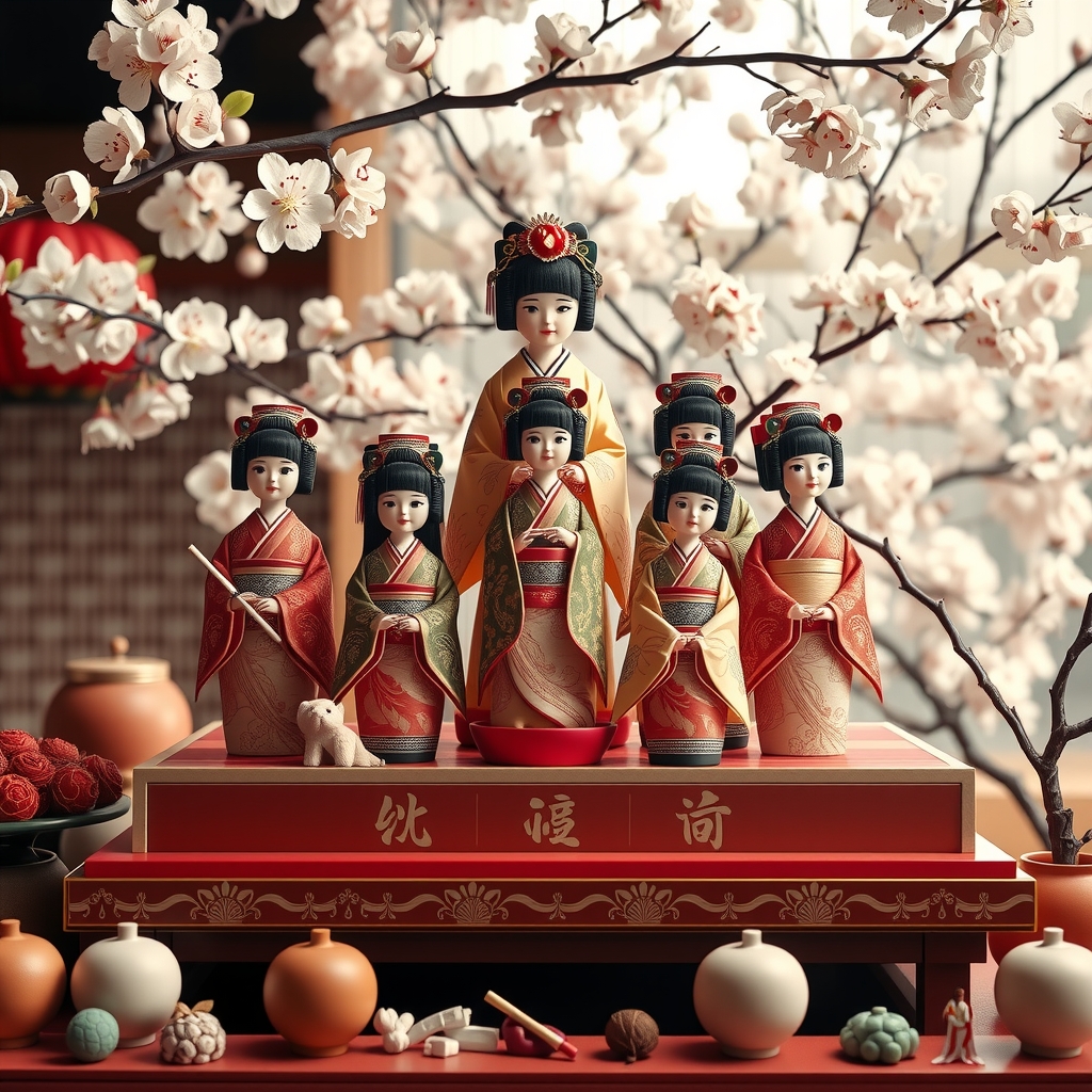 traditional japanese hina matsuri doll display ukiyo e style by Free AI Image Generator & Maker - No login required✨ | AIGAZOU