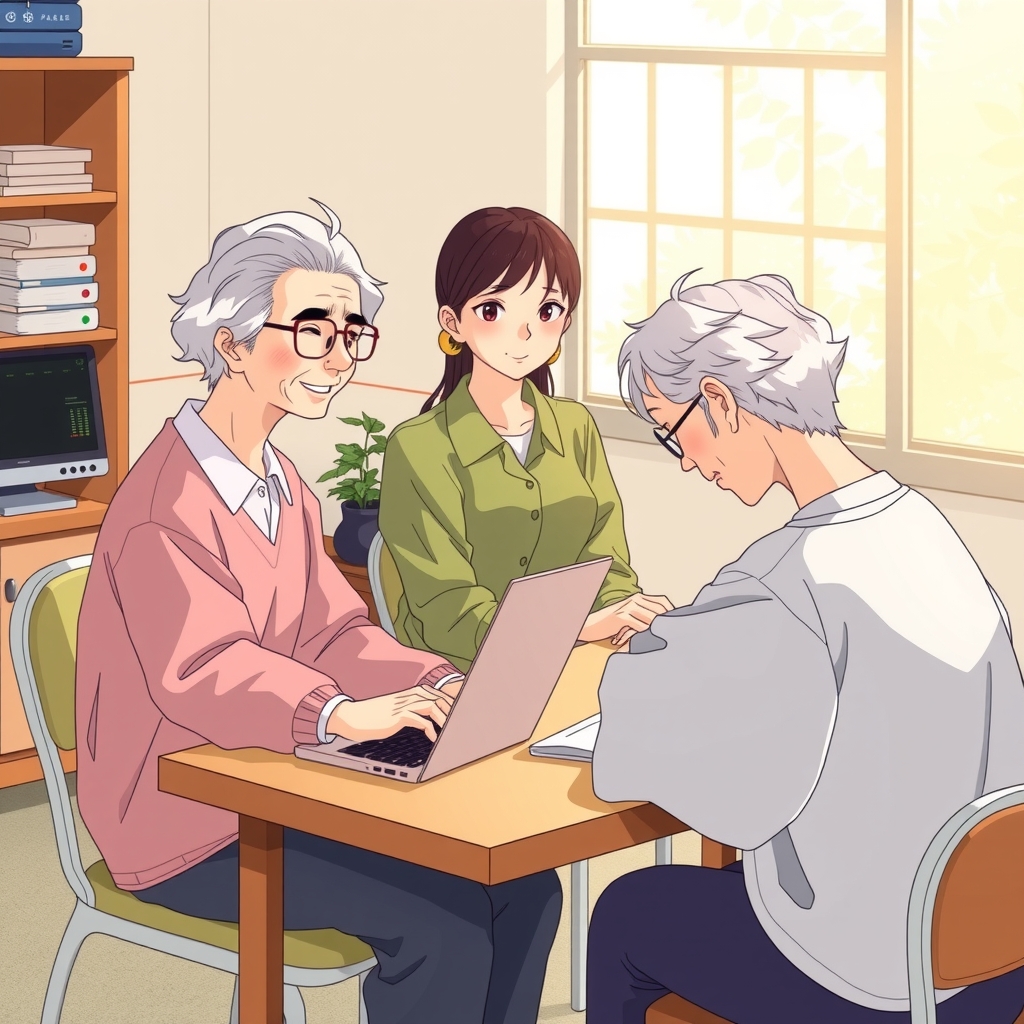 anime illustration elderly computer class japan by Free AI Image Generator & Maker - No login required✨ | AIGAZOU