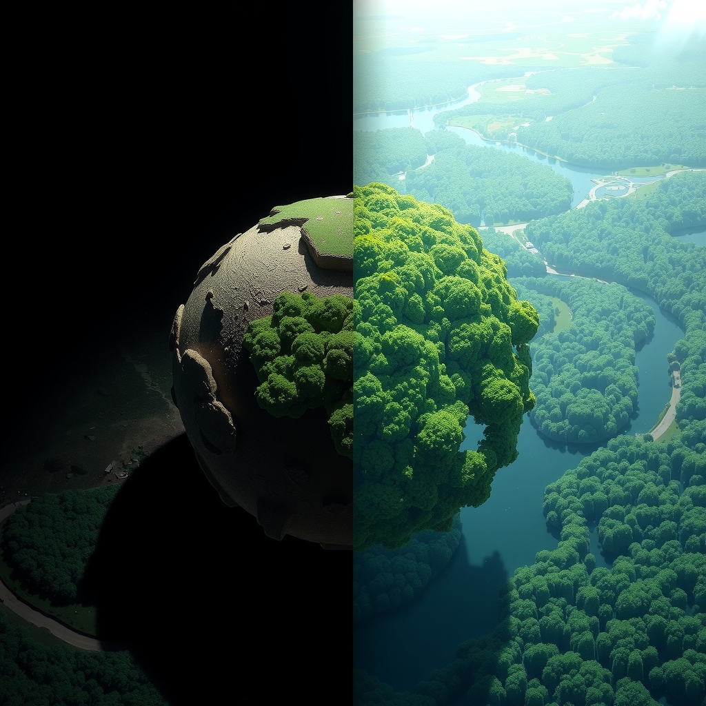 digital artwork earth recovery dark to vibrant transformation by Free AI Image Generator & Maker - No login required✨ | AIGAZOU