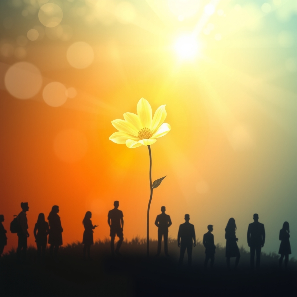 digital art light life glow flower human silhouettes cycle existence warm cool hues time passage soft diffused lighting impressionist rays by Generatore di immagini AI gratuito - Nessuna registrazione richiesta✨ | AIGAZOU